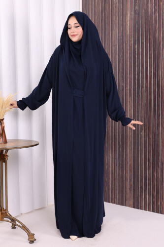 Kendinden Peçeli Sufleli Cilbab 6032 Lacivert - 2