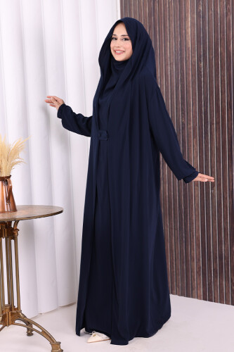Kendinden Peçeli Sufleli Cilbab 6032 Lacivert - 3