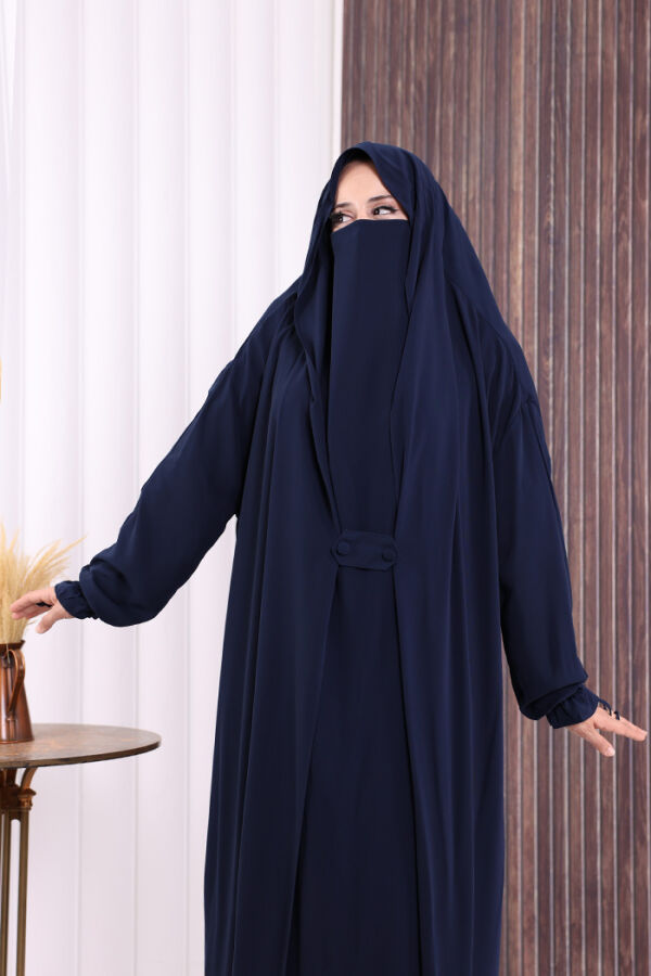 Kendinden Peçeli Sufleli Cilbab 6032 Lacivert - 6