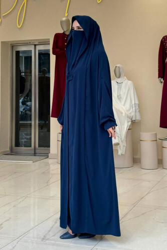 Medine Kendinden Peçeli Sufleli Cilbab 6032 Lacivert - 6