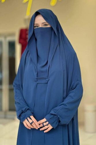 Medine Kendinden Peçeli Sufleli Cilbab 6032 Lacivert - 8