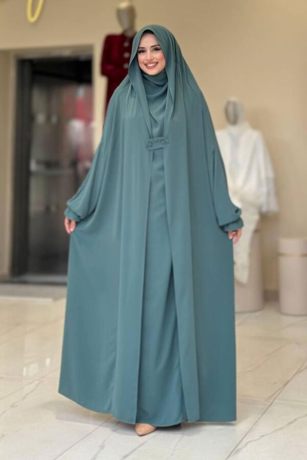 Kendinden Peçeli Sufleli Cilbab 6032 Mint - 4
