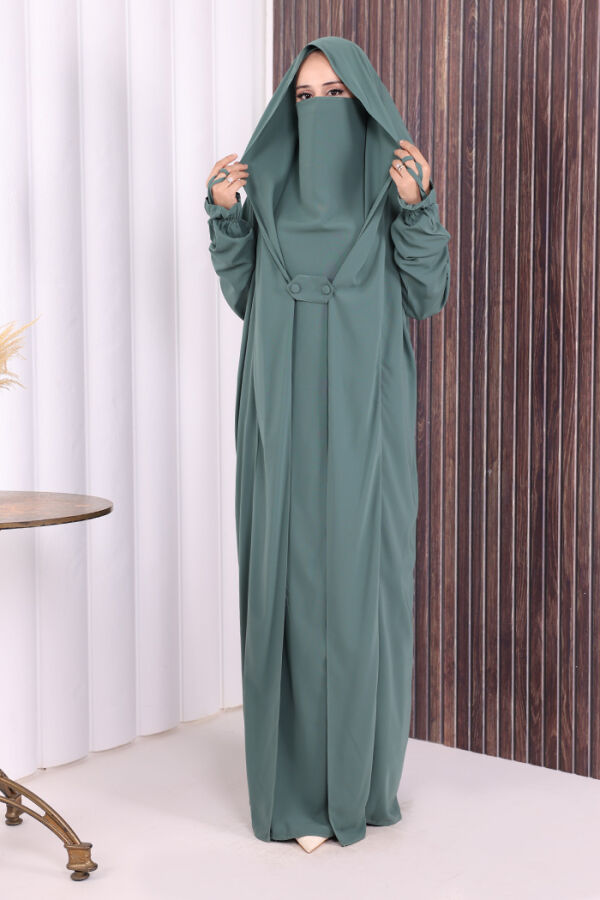 Kendinden Peçeli Sufleli Cilbab 6032 Mint - 1