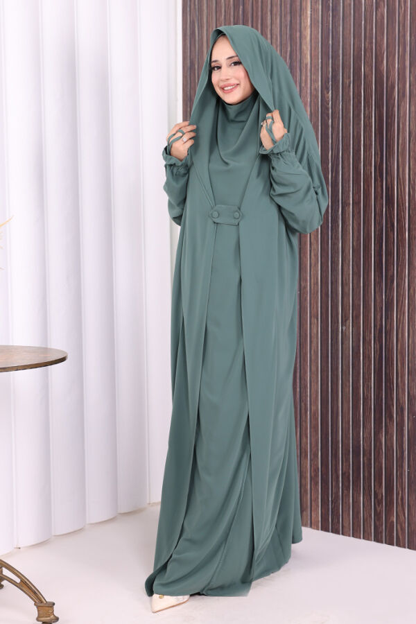 Kendinden Peçeli Sufleli Cilbab 6032 Mint - 2