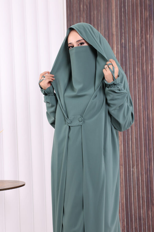Kendinden Peçeli Sufleli Cilbab 6032 Mint - 4