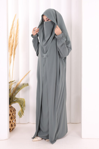 Medine Kendinden Peçeli Sufleli Cilbab 6032 Mint - 3