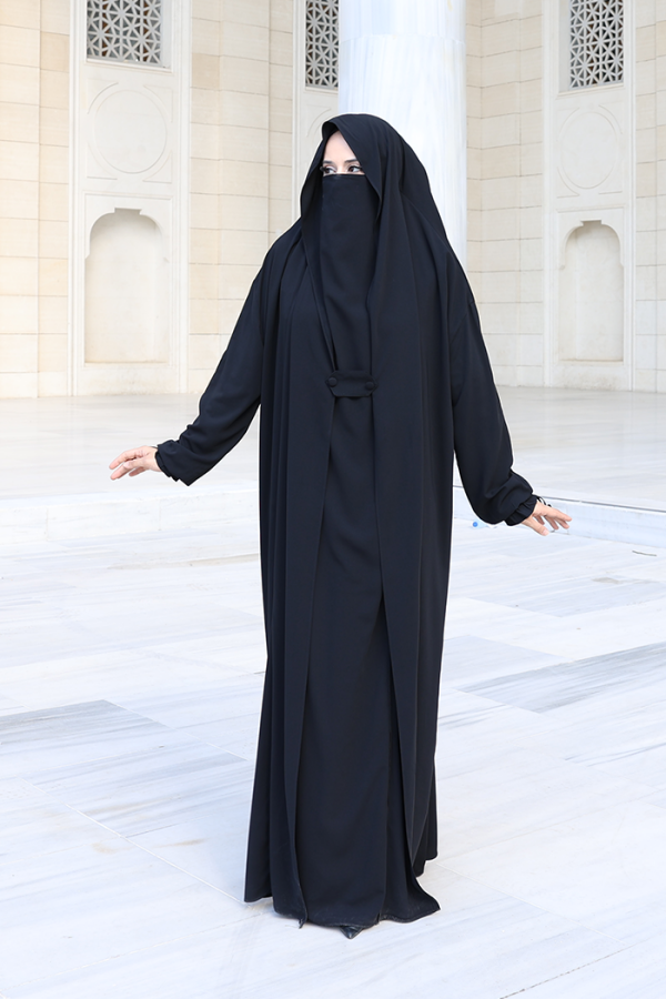 Kendinden Peçeli Sufleli Cilbab 6032 Siyah - 1