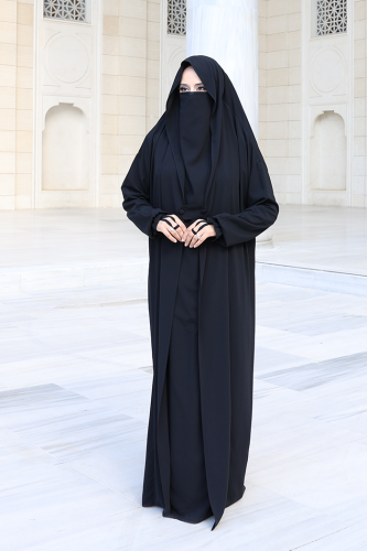 Kendinden Peçeli Sufleli Cilbab 6032 Siyah - 2