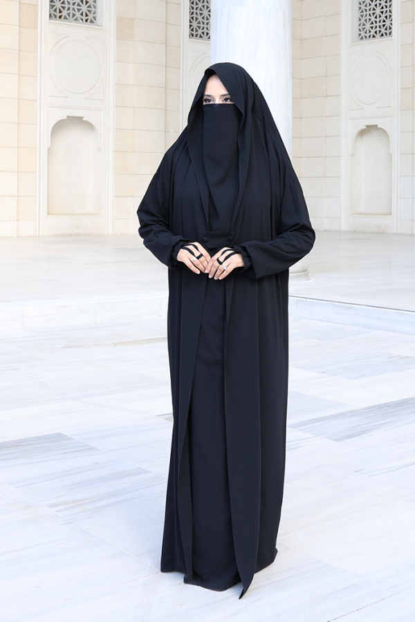 Kendinden Peçeli Sufleli Cilbab 6032 Siyah - 2