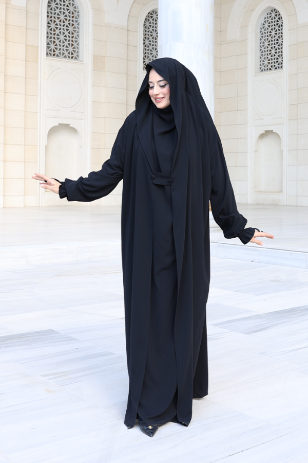 Kendinden Peçeli Sufleli Cilbab 6032 Siyah - 3