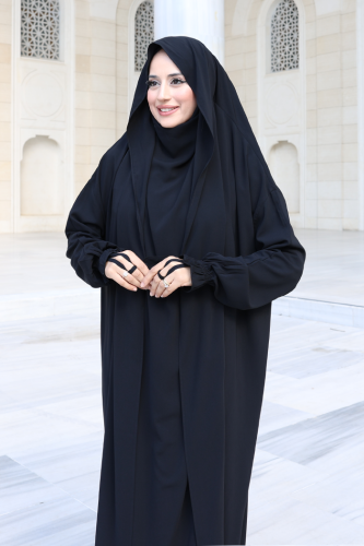 Kendinden Peçeli Sufleli Cilbab 6032 Siyah - 4