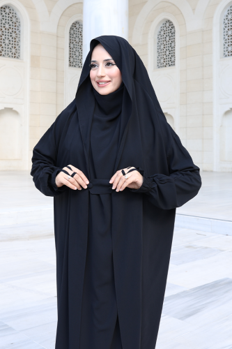 Kendinden Peçeli Sufleli Cilbab 6032 Siyah - 5
