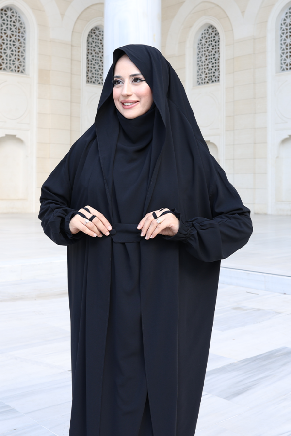 Kendinden Peçeli Sufleli Cilbab 6032 Siyah - 5