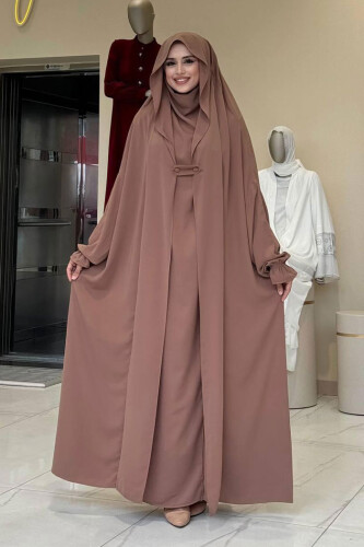Kendinden Peçeli Sufleli Cilbab 6032 Vizon - Bym Fashion