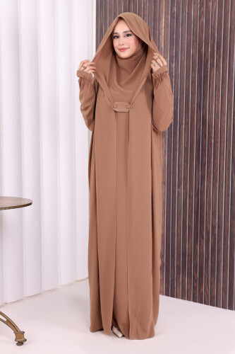 Kendinden Peçeli Sufleli Cilbab 6032 Vizon - Bym Fashion
