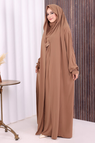 Kendinden Peçeli Sufleli Cilbab 6032 Vizon - 2