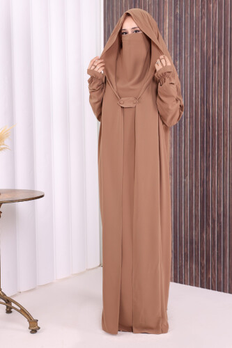 Kendinden Peçeli Sufleli Cilbab 6032 Vizon - 3