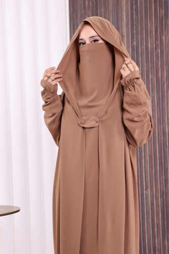 Kendinden Peçeli Sufleli Cilbab 6032 Vizon - 4