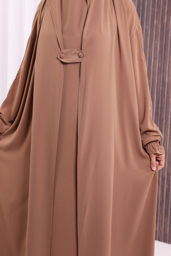 Kendinden Peçeli Sufleli Cilbab 6032 Vizon - 5