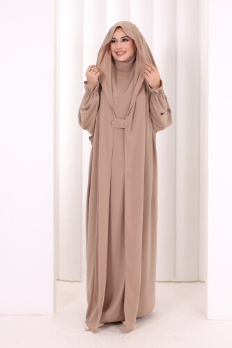 Medine Kendinden Peçeli Sufleli Cilbab 6032 Vizon