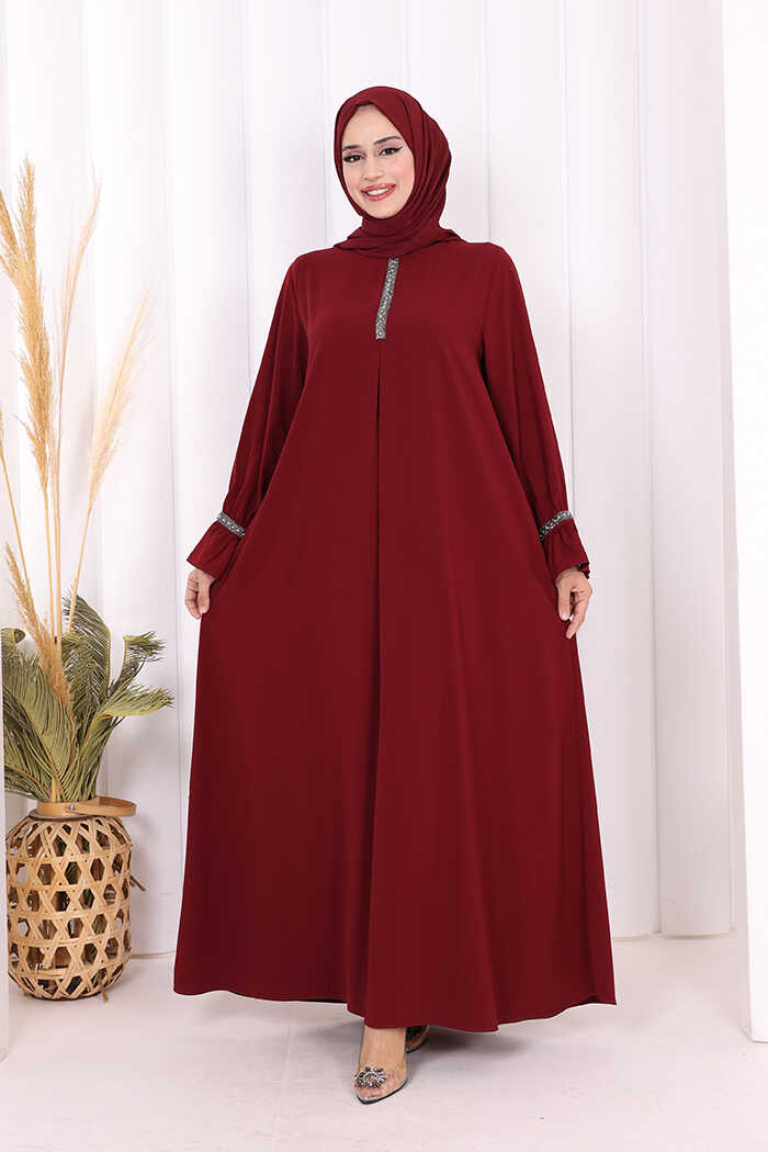 Taş Detaylı Elbise 6033 Bordo