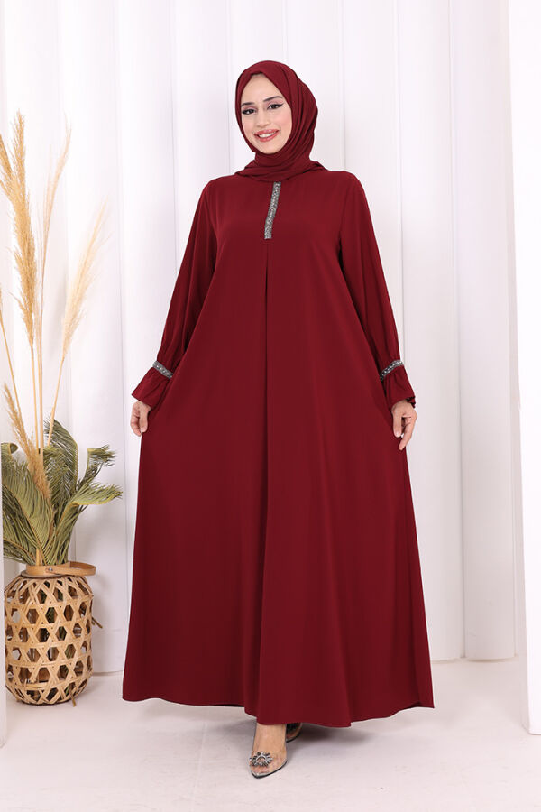 Taş Detaylı Elbise 6033 Bordo - 1