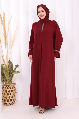 Taş Detaylı Elbise 6033 Bordo - 2