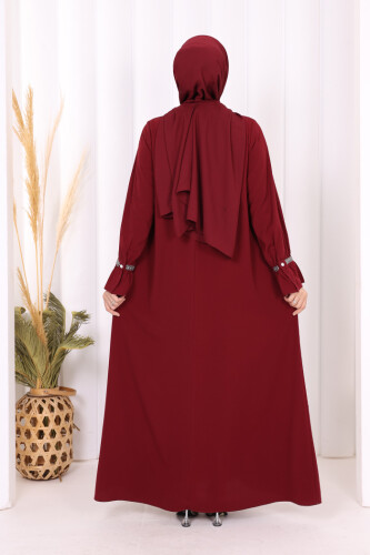 Taş Detaylı Elbise 6033 Bordo - 3