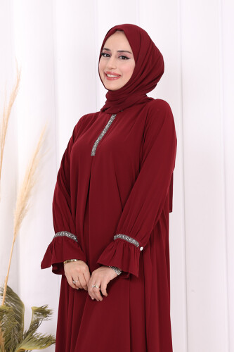 Taş Detaylı Elbise 6033 Bordo - 4