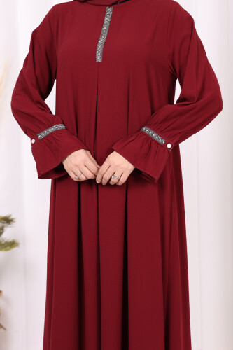 Taş Detaylı Elbise 6033 Bordo - 5
