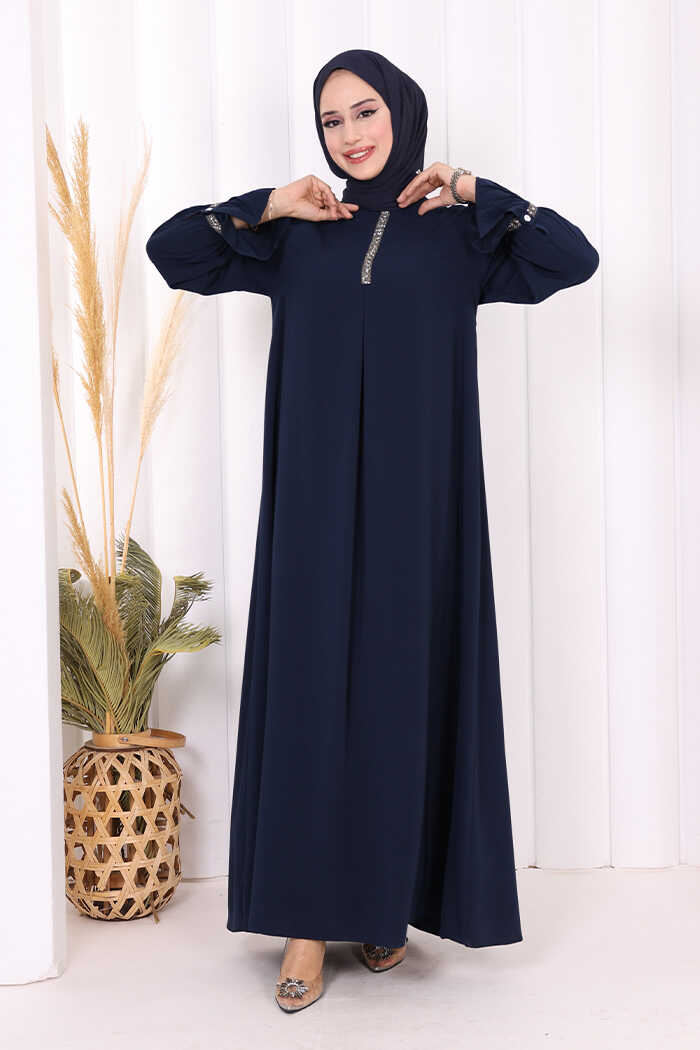 Taş Detaylı Elbise 6033 Lacivert