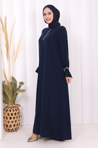 Taş Detaylı Elbise 6033 Lacivert - 3