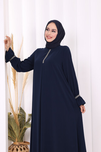 Taş Detaylı Elbise 6033 Lacivert - 5