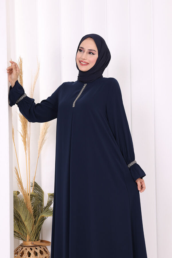 Taş Detaylı Elbise 6033 Lacivert - 5