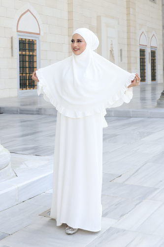 Sufleli Namaz Elbisesi 6034 Ekru - Bym Fashion