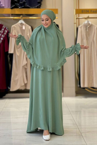 Sufleli Namaz Elbisesi 6034 Mint - Bym Fashion