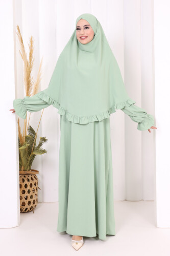 Sufleli Namaz Elbisesi 6034 Mint - 2