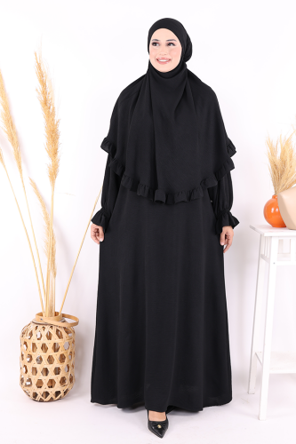 Sufleli Namaz Elbisesi 6034 Siyah - Bym Fashion