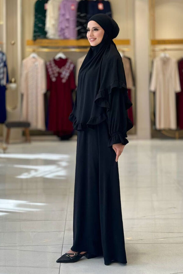 Sufleli Namaz Elbisesi 6034 Siyah - 3
