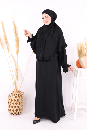Sufleli Namaz Elbisesi 6034 Siyah - 2