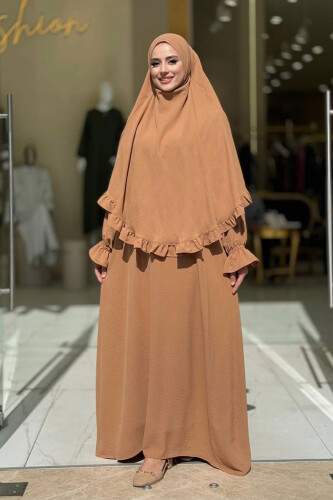 Sufleli Namaz Elbisesi 6034 Vizon - Bym Fashion