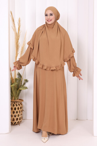 Sufleli Namaz Elbisesi 6034 Vizon - Bym Fashion
