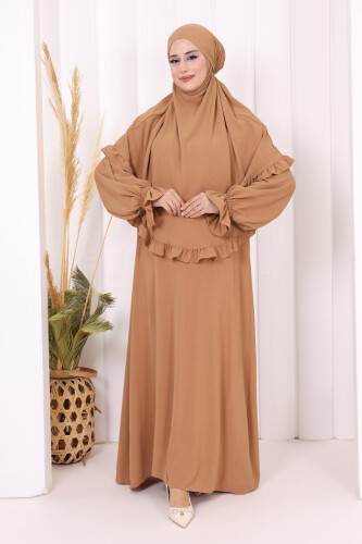 Sufleli Namaz Elbisesi 6034 Vizon - 2