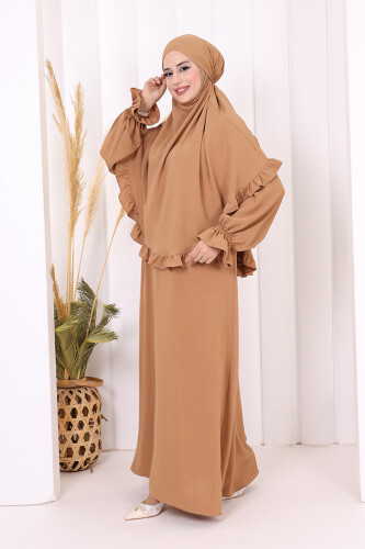 Sufleli Namaz Elbisesi 6034 Vizon - 3