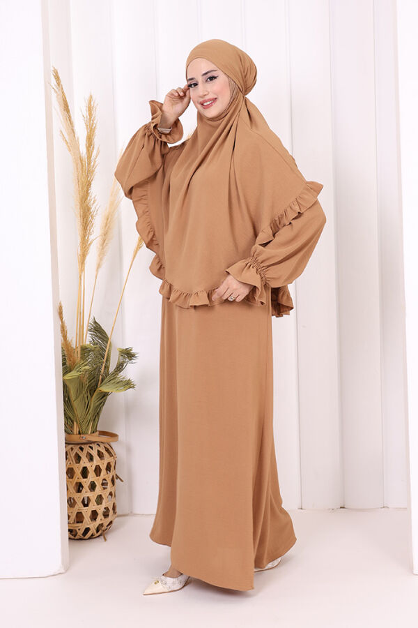 Sufleli Namaz Elbisesi 6034 Vizon - 3