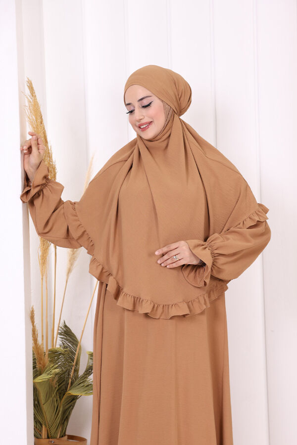 Sufleli Namaz Elbisesi 6034 Vizon - 5