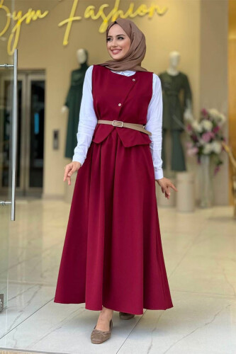 Etek ve Yelek İkili Takım 6035 Bordo - Bym Fashion