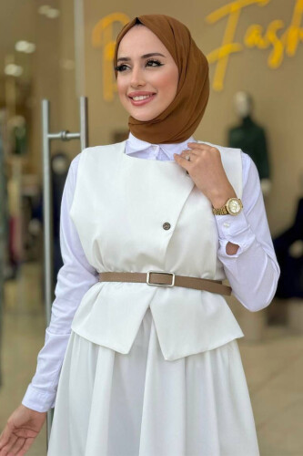 Etek ve Yelek İkili Takım 6035 Ekru - 4