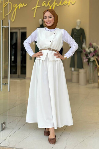Etek ve Yelek İkili Takım 6035 Ekru - Bym Fashion