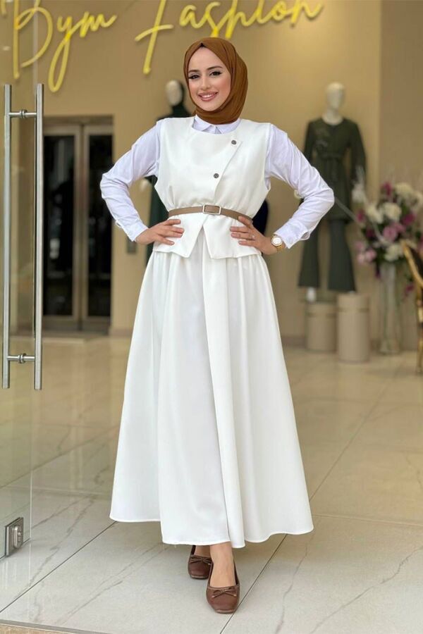 Etek ve Yelek İkili Takım 6035 Ekru - 1